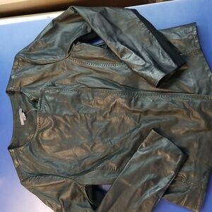 VINCE Vintage Y2K Collarless Leather Jacket Large Black
